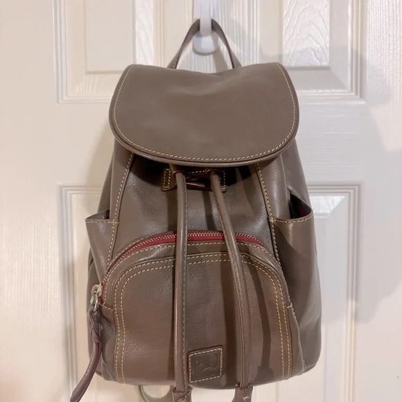 Dooney & Bourke Backpack DB Monogram Drawstring‎ Flap Brown Designer Bag Dooney & Bourke Backpack DB Monogram Drawstring Flap Brown  main image 4
